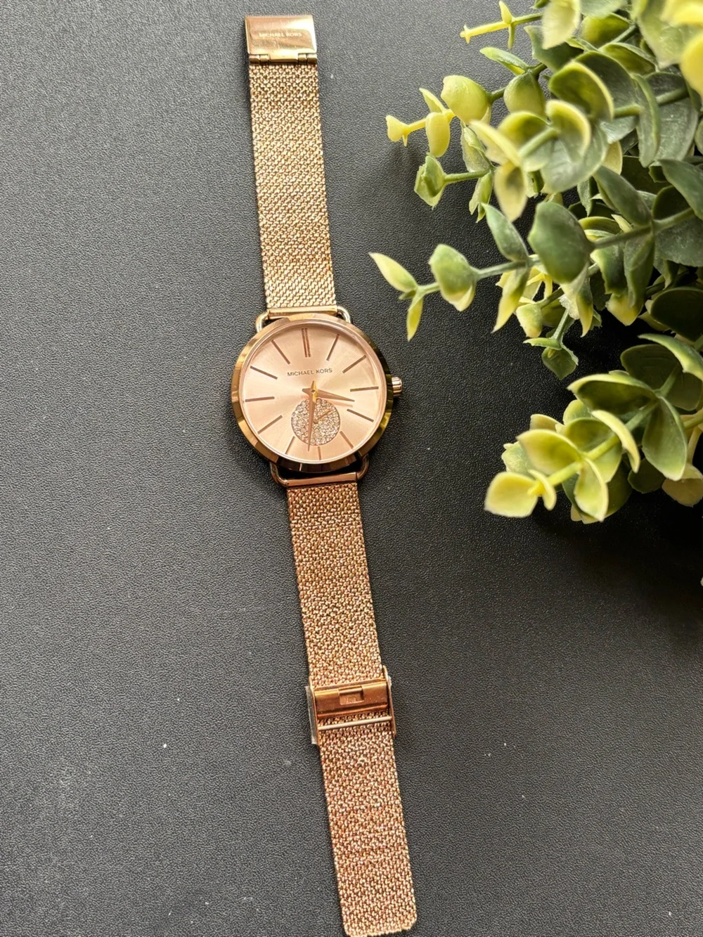 Michael Kors Rose Gold Crystal Accent Mesh Bracelet Watch